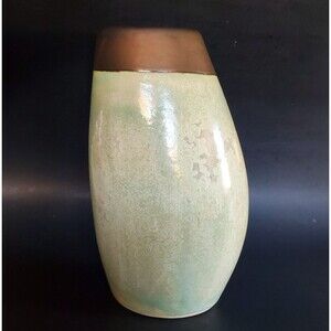 90s Pier 1 Asymmetrical Verde Green/Bronze Tone Pottery Vase 9" Discontinued VTG